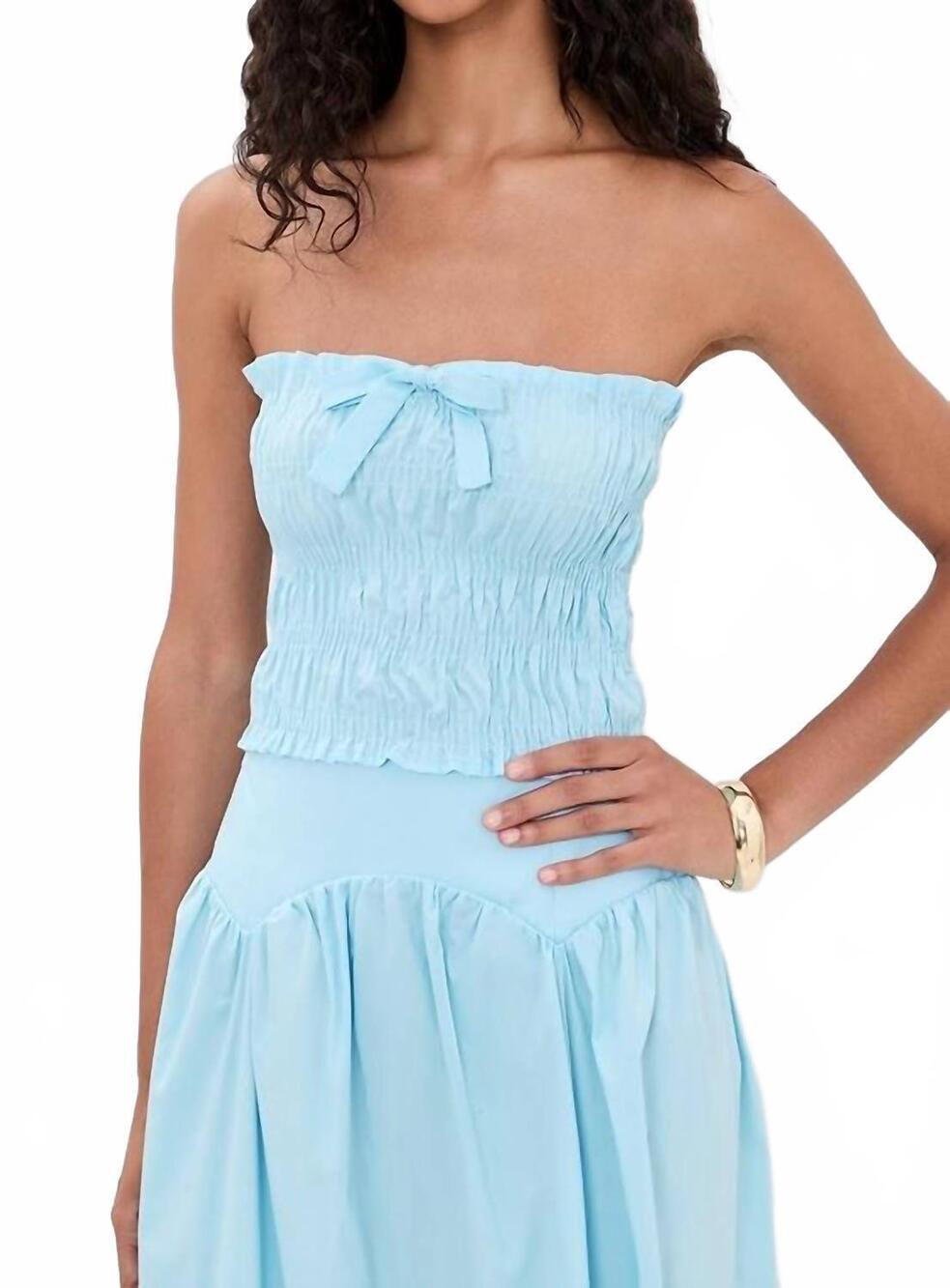 NEW THE LULO PROJECT penny smocked poplin top in baby blue